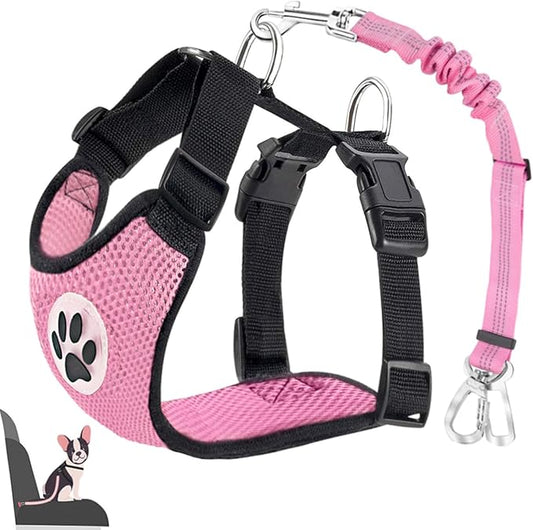 Lukovee Dog Seat Belt for Car, Adjustable Dog Car Harness for Large Medium Small Dogs, Soft Padded & Breathable Mesh Dog Seatbelt with Car Strap and Carabiner (A-Pink,L)