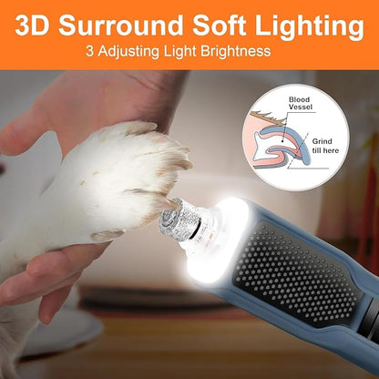 7-Speed Dog & Cat Nail Grinder with Light - Ring LED Safe to Avoid Overcut, Quiet Low Vibration & Powerful Fast, Cordless Rechargeable Toenail Trimmer for Small & Large Puppy & Breeds Paws(Orange)