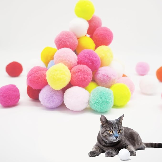 Premium Soft Pom Pom Balls - 50PCS Colorful Pet Toy Balls for Cats, 1.2 Inch Lightweight & Safe Interactive Play, Training, and DIY Crafts