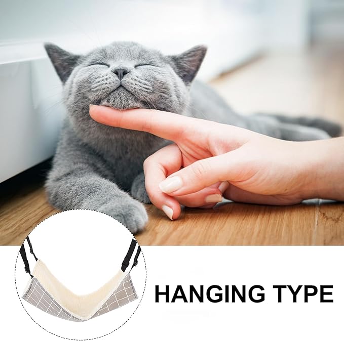 IMIKEYA Warm Cat Hanging Hammock with Fleece Lining, Gray Plaid Medium Pet Sleeping Bed for Cats, Guinea Pigs, and Small Animals, Washable Indoor Animal Hanging Bed for Fall and Winter