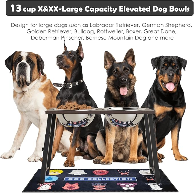 Raised Dog Bowl with Spill-Proof Mat, 4 Adjustable Heights, Two 3000ML Stainless Steel Bowls with Slow Feeder, Elevated Food & Water Bowls for Medium, Large, and Extra Large Dogs