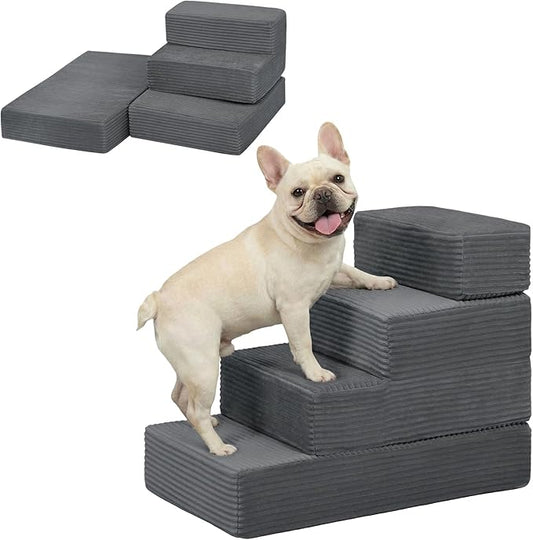 Dog Stairs for Small Dogs, 4 Step Pet Stairs for High Beds and Couch, Dog Steps for Bed Balanced 18" H, Foldable Pet Ramp for Large Cats Climb, Non-Slip Bottom Doggy Step, Dark Grey