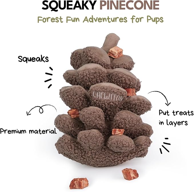 CHEWFFON Plush Pinecone Dog Toys-Interactive, Squeaky, Snuffle, Treat Dispensing, Nose Work Game for Small and Medium Dogs