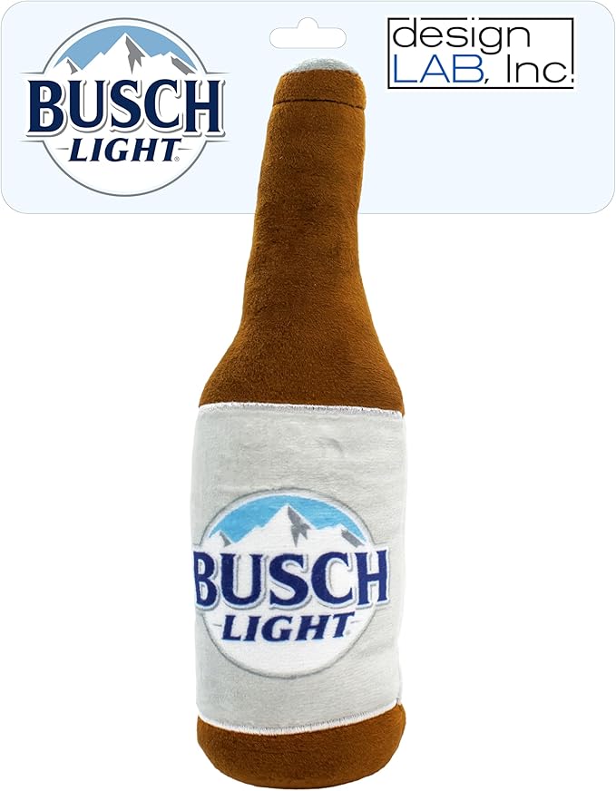 design LAB, Inc. Busch Light Beer Dog Toy |Official Merchandise Beer Bottle Squeaky Plush Toy for Dogs | 12 inch Medium Large Novelty Dog Toys for Fun and Fetch