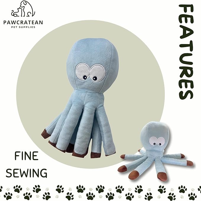 7" Squeaky Plush Toy for Puppies Small Dogs Self Etertainment Washable Soft Made [PET ONLY] (Grey Optopus)