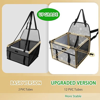 PetsHome Dog Car Seat Foldable Dog Car Booster Seat Waterproof Breathable Oxford Travel Bag for Small to Medium Dogs, Puppies, and Pets-Pattern Grey-Upgrade