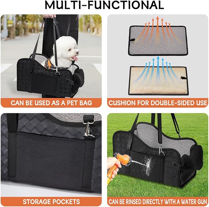 TKYZ Center Console Dog Car Seat,Pet Puppy Car Seat,Middle Console Dog Armrest Booster Seat for Small Dogs(Leather Black)