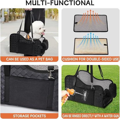TKYZ Center Console Dog Car Seat,Pet Puppy Car Seat,Middle Console Dog Armrest Booster Seat for Small Dogs(Leather Black)