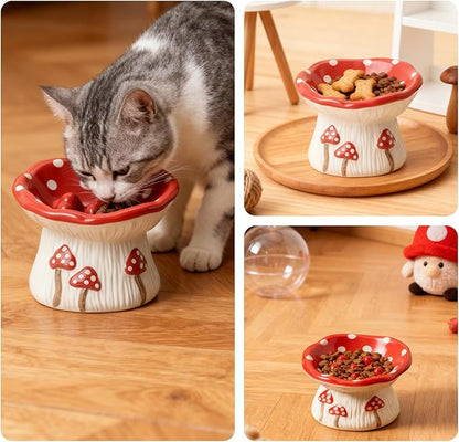 Cat Slow Feeder Bowl, Ceramic Slow Feeder Cat Bowls, Cute Mushroom Elevated Cats Bowl, Anti-Fatigue & Anti-Vomiting