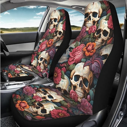 Floral Skull Car Seat Covers for Front Seats SUV Truck Van Sedans Bucket Seat Covers for Women Men, Washable and Breathable Car Accessories Seat Protector