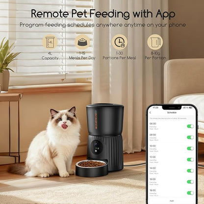 Faroro Automatic Cat Feeder with Camera, 1080P HD Video with Night Vision, 5G WiFi Automatic Dog Feeder with APP Control, 2-Way Audio, Blockage Sensor for Cats or Small Dogs, 4L (Black)