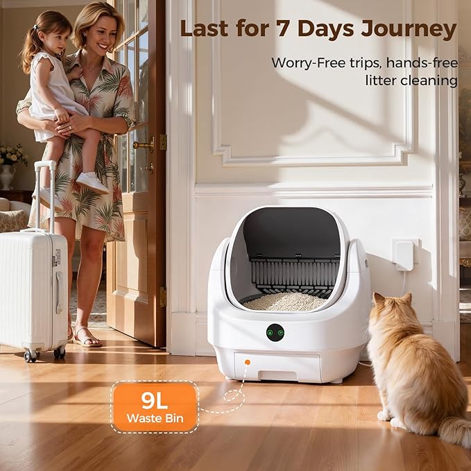 Open Top Automatic Litter Box, Odor Control, Ready to Use, Self Cleaning Litter Box, Large Capacity with APP Control and Safety Sensor, Ellenpent, with Trash Bags/Waterproof Mat/Litter Mat