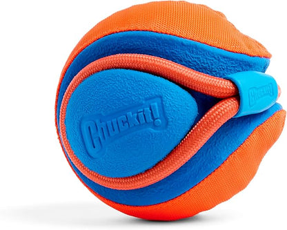 Chuckit! Rope Fetch Dog Toy - Ball on Rope Fetch and Tug-of-War Toy for Dogs - Durable EVA Rubber Construction - 5.5-inch Diameter - 18-inch Rοpe - Orange and Blue