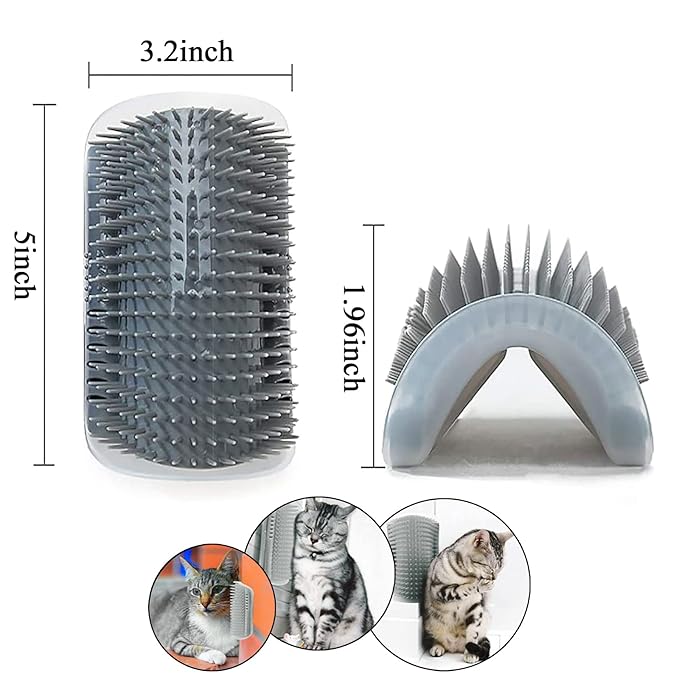 DOUBLE 2 C Hair Brush, 4 Pack Cat Wall Corner Groomers with Catnip, Soft Face Scratchers Brush, Corner Massage Comb for Long & Short Fur Cat Owners, All Ages, Unisex (Grey&Blue)