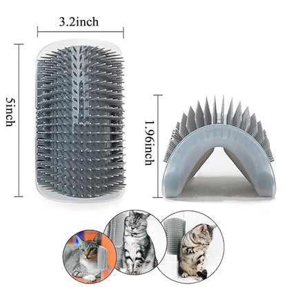DOUBLE 2 C Hair Brush, 4 Pack Cat Wall Corner Groomers with Catnip, Soft Face Scratchers Brush, Corner Massage Comb for Long & Short Fur Cat Owners, All Ages, Unisex (Grey&Blue)