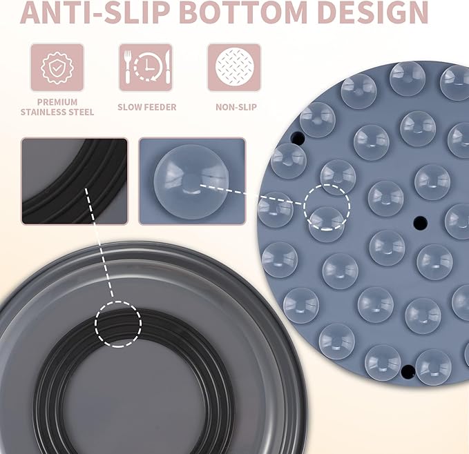 2-in-1 Metal Slow Feeder Dog Bowl, Bestalk Stainless Steel Dog Bowls with Silicone Slow Feeder Insert, Food Grade 304 Water Food Bowl with Anti-Slip Base for Small, Medium, Large Dogs