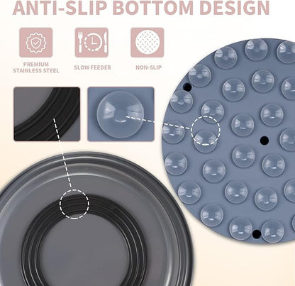 2-in-1 Metal Slow Feeder Dog Bowl, Bestalk Stainless Steel Dog Bowls with Silicone Slow Feeder Insert, Food Grade 304 Water Food Bowl with Anti-Slip Base for Small, Medium, Large Dogs