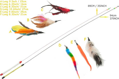 Fashion's Talk Feather Wire Wands Kitten Toys Worm Teaser Wand Cat Toy with Replacement Pack