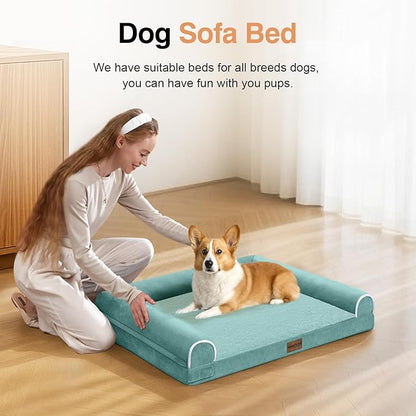 Medium Large Dog Bed Orthopedic Washable: Beds Bolster Medium Large Sized Dog Bed Egg Crate Foam Couch Sofa Waterproof with Removable Cover - Aqua Blue