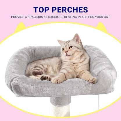 Allewie 73in Fan-Shaped Space-Saving Corner Cat Tower/Multi-Level Tall Cat Tree for Indoor Kitties/Cozy Baskets/Condos/House/Perches/Sisal Scratching Posts/Pet Activity Center/Grey