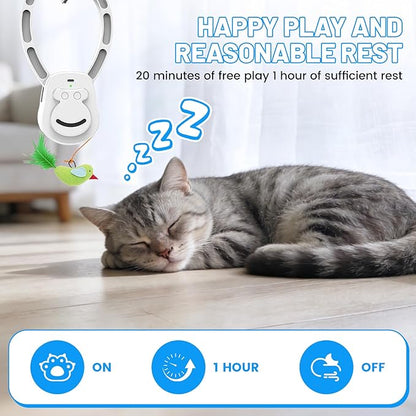 Interactive Cat Toys for Indoor Cats, Automatic Hanging Feather Cat Toy with Realistic Fluttering & Quiet Motor, USB Rechargeable Door Mounted Feather Wand for Bored Kittens & Adult Cats (Blue)