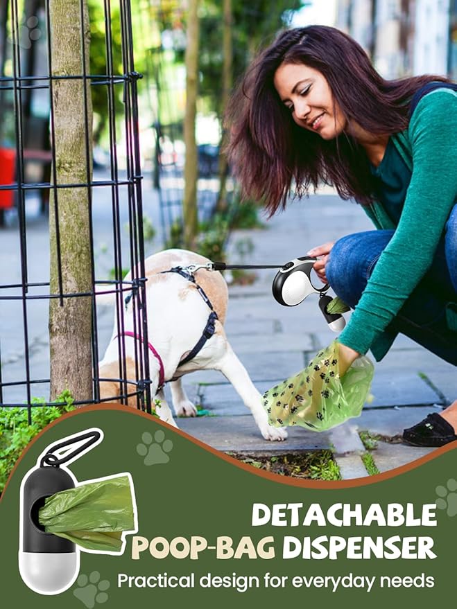 Retractable Dog Leash with Led Light, Douexio 16ft Rechargeable Walking Dog Leash for Small Medium Dogs Up to 66 lbs,360° Tangle-Free, One-Button Control, High Strength Hook