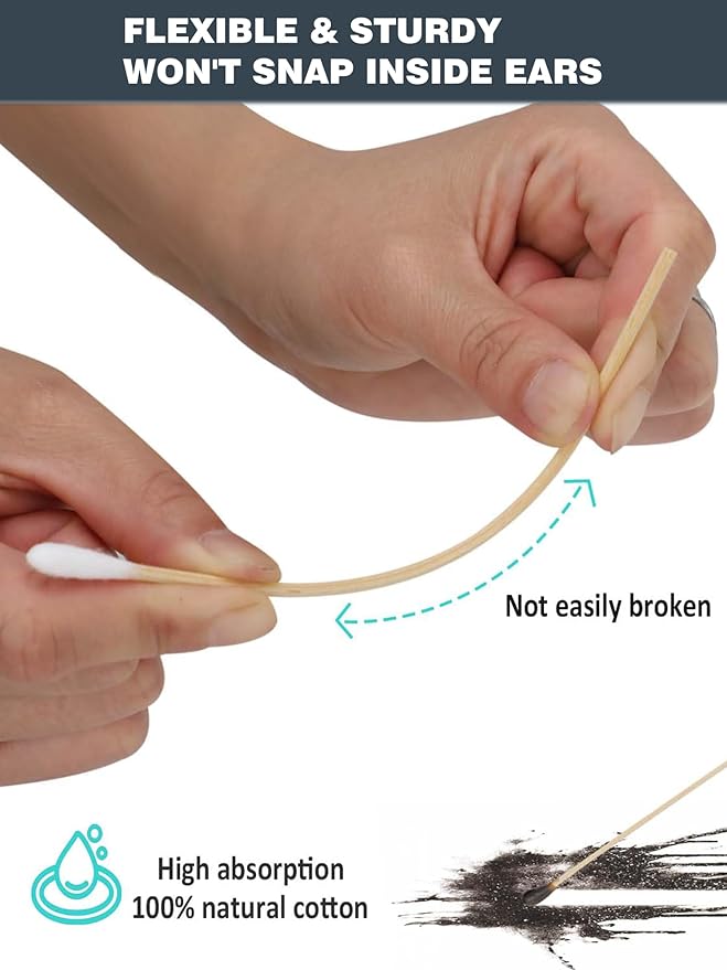Dog Ear Swabs 6 Inch (600 Count, 6 Resealable Packs) - Bamboo Pet Cotton Buds, Large Round Tips for Puppy Ear Wax Cleaning, Tear Stain Removing & Grooming Refill