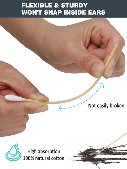 Dog Ear Swabs 6 Inch (600 Count, 6 Resealable Packs) - Bamboo Pet Cotton Buds, Large Round Tips for Puppy Ear Wax Cleaning, Tear Stain Removing & Grooming Refill