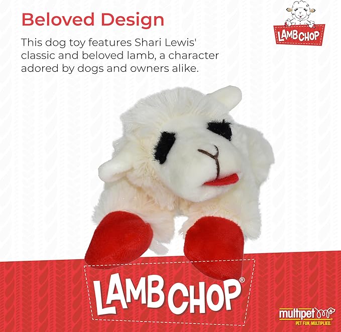 Multipet Lamb Chop Dog Plush Toy - Squeaky Toy for All Dogs - Extra Soft Plush - Stuffed Animal Dog-Toy for Cuddling & Playing - Cute Pet-Toy (6",Cream),(Pack of 2)