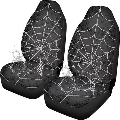 Halloween Cobweb Car Front Seat Covers Waterproof Car Seat Covers Front Seats Only Stretch Polyester Fabric Cover Easy to Install Universal Fit for Most Vehicle