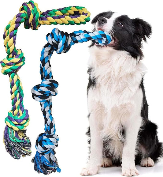 2 Pack Dog Rope Toy for Large Breed Aggressive Chewers, Nearly Indestructible Chew Rope Tug of War Toy, Interactive Toy for Boredom, Teeth Cleaning, 21.65 inch / 13.8 oz