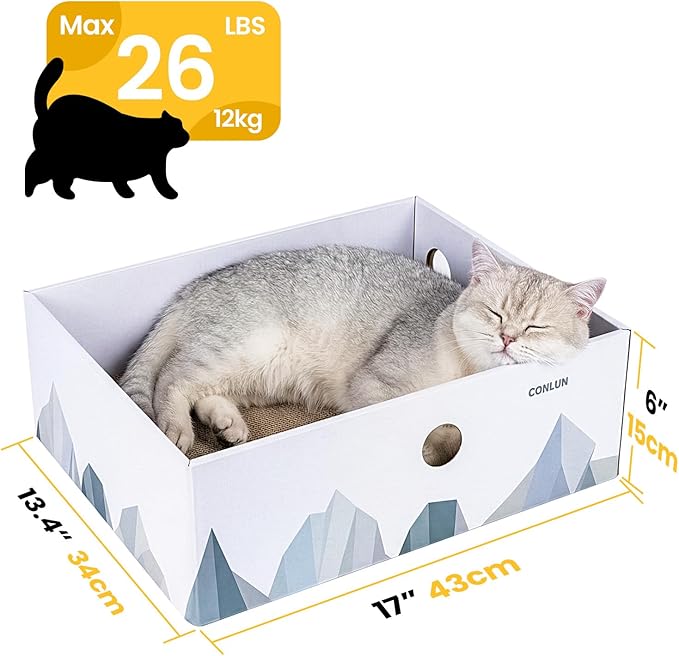 Cat Scratcher Box with 3-Layer Corrugated Pad, Heavy-Duty Double-Sided Cardboard Scratching Board & Bed, Checkered Design, for Cats,Jumbo