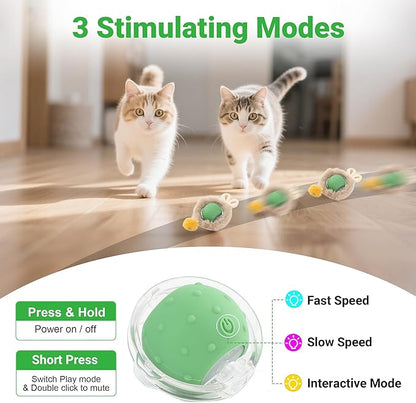 Interactive Cat Toys for Indoor Cats Fast Rolling Ball, Automatic Motion Activated Ball, Hide and Seek for Indoor Exercise Toys, Real Bird Squeaky for Kitten Exercise Kicker