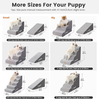 Gardner Pet Dog Stairs for Small Dogs 16.5" H, 2 in 1 Transformable 3-Step Pet Stairs and ramp, Dog Steps for Couch (13-20 in) with Durable Non-Slip Waterproof Cover and CertiPUR-US Certified Foam