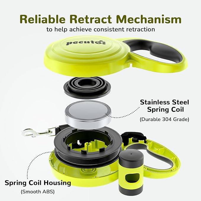 32ft Retractable Dog Leash with Reflective Strips, One-Button Control & Sturdiness Nylon Material, Long Leash Retractable with Poop Bag Holder for Medium Large Dog