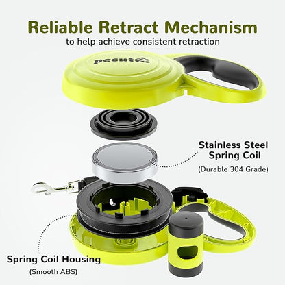 32ft Retractable Dog Leash with Reflective Strips, One-Button Control & Sturdiness Nylon Material, Long Leash Retractable with Poop Bag Holder for Medium Large Dog