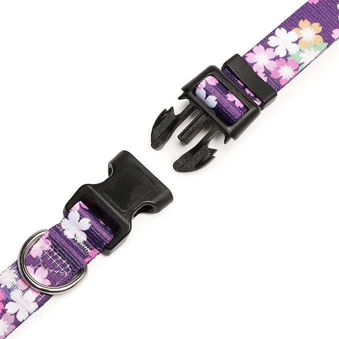 Mercano Adjustable Dog Collar - Special Design Patterns, Soft Nylon Comfortable Sturdy Pet Collar for Small Medium Large Dogs (M, Floral Pink)