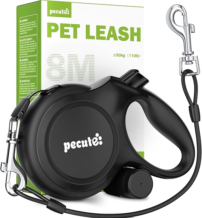 26ft Dog Leash Retractable with Chew Proof Extender, Upgraded Heavy Duty Retractable Dog Leash with Poop Bag Holder,Anti-Slip Grip, Reflective Leashes for Medium Large Pets 33lbs-110lbs (Black)