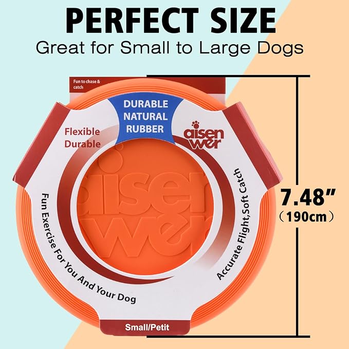Dog Flying Disc - Durable Rubber Dog Toy for Fetch - Interactive Lightweight Flyer Dog Toys for Outdoor Playtime - Safer Disc for Healthy Activity - for Small/Medium Dogs