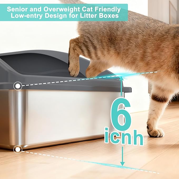 Stainless Steel Litter Box Extra Large for Big Cats and Multi-Cats | Jumbo Extra Large Metal Cat Box with High Sided Lid, Anti-Urine Leakage, Non-Stick,Include Litter Scoop