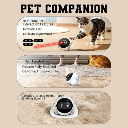 Home Pet Camera Robot with AI - Movable 1080P,Battery-Operated, Night Vision,2-Way Talk, Remote Interaction with App Control Camera for Dog Cat Kids