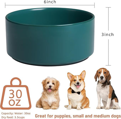 Ceramic Dog Bowls, Non Slip Dog Food and Water Bowl with Silicone Base, Heavy Pet Feeding Bowl for Small, Medium, and Big Dogs (Green, 6 Inches)