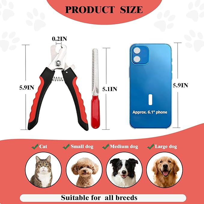Dog Nail Clippers and Trimmers with Safety Guard — Sharp & Queit Dog Toenail Clippers for Large & Small Dogs with Free Nail File