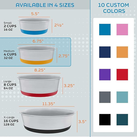 Master Pet Supply Stainless Steel Dog Bowls Set of 2 with Extra Thick Silicone Base - 4 Cup (32 oz) Plum Crazy, Non-Slip, Dishwasher Safe Metal Bowls, Pet Dog Food Bowl for Dogs, Cats, Anti Rust