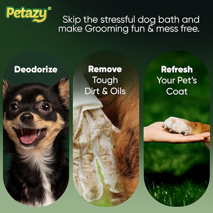 Pet Glove Wipes for Dogs & Cats – Hypoallergenic Thick Cleaning Gloves with Aloe & Coconut Oil for Paws, Face, Ears & Butt, Instant No Rinse Grooming Wipes to Deodorize and Hydrate, 50 Pack