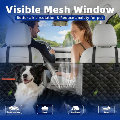 Dog Car Seat Cover for Back Seat, Waterproof Heavy Duty Wear-Resistant Dog Seat Cover, Non-Slip Dog Hammock & Bench Style with Alloy Clips for Cars SUVs Trucks, Medium & Large Dogs