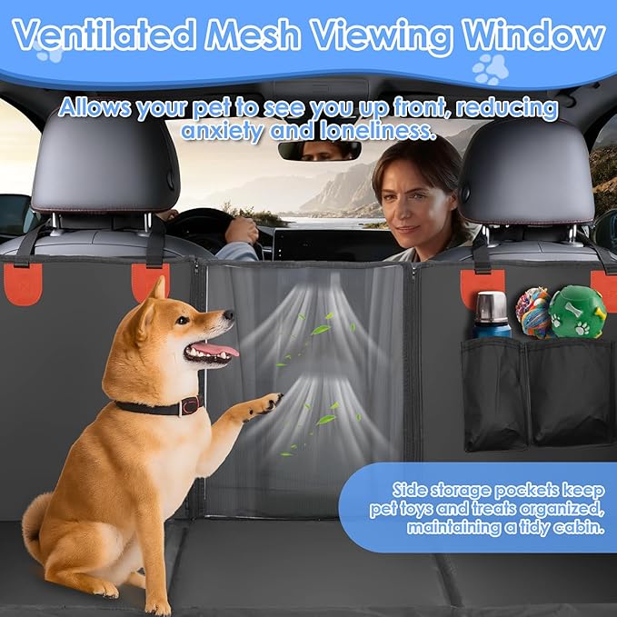 Gugxiom Upgraded PU Leather Back Seat Extender for Dogs, Waterproof Heavy Duty Hard Bottom Dog Car Seat Cover Hard Bottom, Support 400lbs, Anti-Scratch Dog Hammock for Car, SUV, Truck