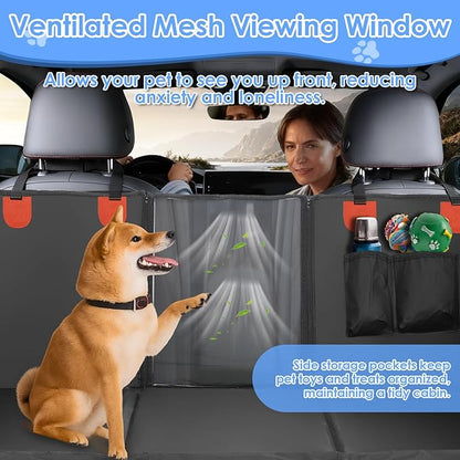 Gugxiom Upgraded PU Leather Back Seat Extender for Dogs, Waterproof Heavy Duty Hard Bottom Dog Car Seat Cover Hard Bottom, Support 400lbs, Anti-Scratch Dog Hammock for Car, SUV, Truck