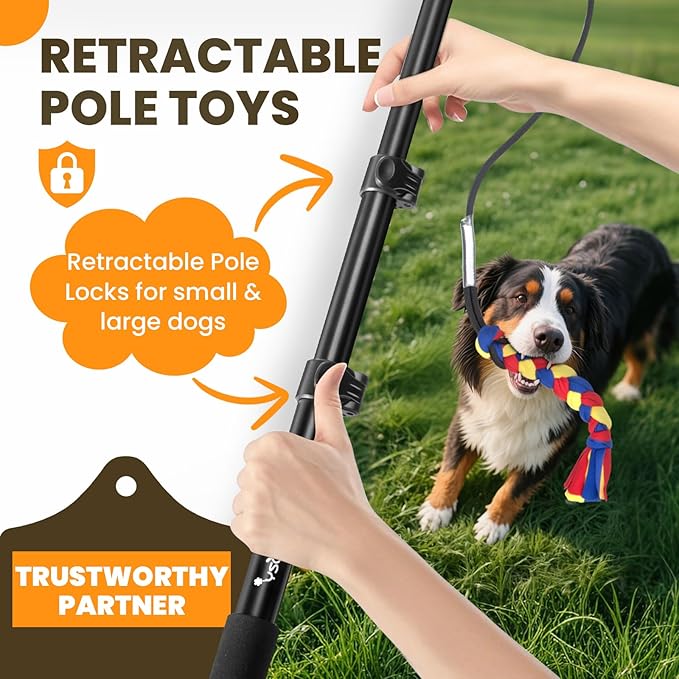 Ycozy Flirt Pole for Dogs Heavy Duty Interactive Toys Tug of War with Detachable 3 Replacement Rope Toys for Chase and Outdoor Exercise & Training for Small Medium Large Dogs (Pole - 40.6")