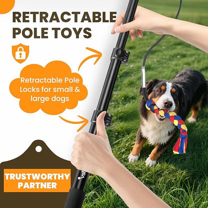Ycozy Flirt Pole for Dogs Heavy Duty Interactive Toys Tug of War with Detachable 3 Replacement Rope Toys for Chase and Outdoor Exercise & Training for Small Medium Large Dogs (Pole - 40.6")